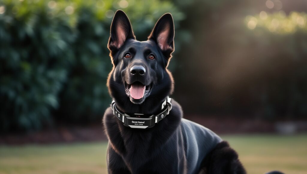 A German Shepherd dog training with a bark collar