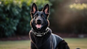 A German Shepherd dog training with a bark collar